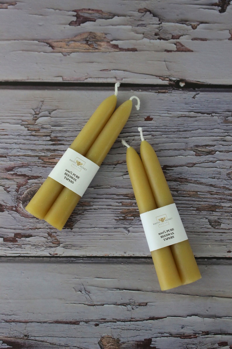 Small Beeswax Taper Candles, Two Handcrafted Hygge 6 Natural Beeswax Candles, Small Tapered Candles, Natural Lighting image 7