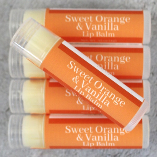 Sweet Orange & Vanilla Beeswax Lip Balm l All Natural Flavored Lip Gloss Balm | Creamsicle Chapstick l Lip Balm Party Favors