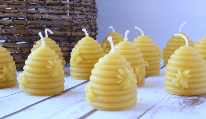 Beehive Bee Skep Beeswax Candles, Handcrafted Handmade Beehive and Honeybee Votive Candle, Natural Beeswax Housewarming Gift image 10