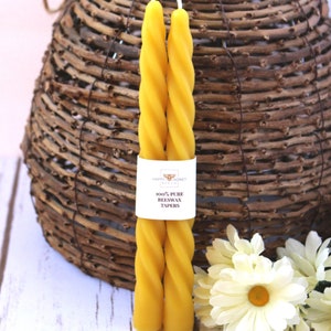 Beeswax Twisted Taper Candles, Two Slender Handcrafted 7.5 Long Natural Beeswax Candles, Handmade Pure Beeswax Natural Candle image 2