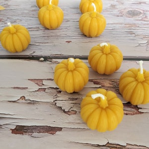 Pumpkin Beeswax Small Votive Candles, Handcrafted Handmade Natural Beeswax Set of 4 6 8 Autumn Fall Thanksgiving Centerpiece Candles image 7