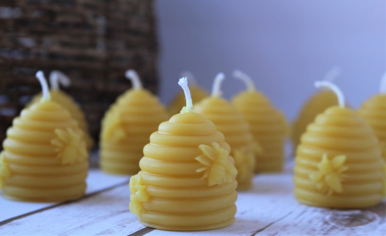 Beehive Bee Skep Beeswax Candles, Handcrafted Handmade Beehive and Honeybee Votive Candle, Natural Beeswax Housewarming Gift image 9