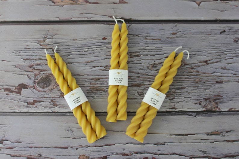 Twisted Taper Beeswax Candles, Set of 2 Handcrafted 7 Inches Long Natural Golden Yellow Beeswax Twisted Taper Decorative Candles