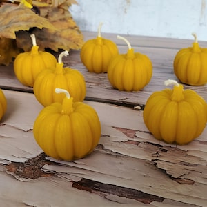 Pumpkin Beeswax Small Votive Candles, Handcrafted Handmade Natural Beeswax Set of 4 6 8 Autumn Fall Thanksgiving Centerpiece Candles image 10