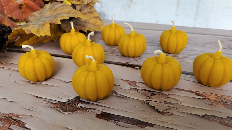 Pumpkin Beeswax Small Votive Candles, Handcrafted Handmade Natural Beeswax Set of 4 6 8 Autumn Fall Thanksgiving Centerpiece Candles image 10