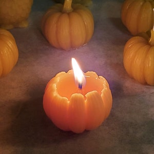 Pumpkin Beeswax Small Votive Candles, Handcrafted Handmade Natural Beeswax Set of 4 6 8 Autumn Fall Thanksgiving Centerpiece Candles image 2