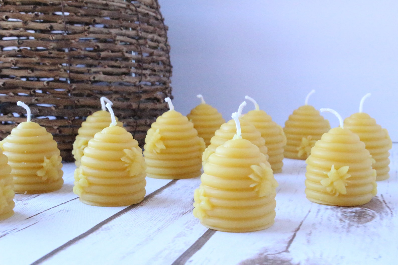 Pure Beeswax Bee Skep Candle Gift Set Handcrafted Handmade Etsy