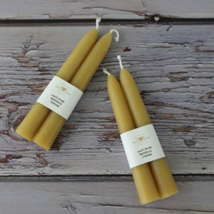 Small Beeswax Taper Candles, Two Handcrafted Hygge 6 Natural Beeswax Candles, Small Tapered Candles, Natural Lighting image 1