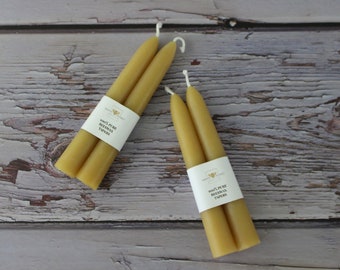 Small Beeswax Taper Candles, Two Handcrafted Hygge 6" Natural Beeswax Candles, Small Tapered Candles, Natural Lighting