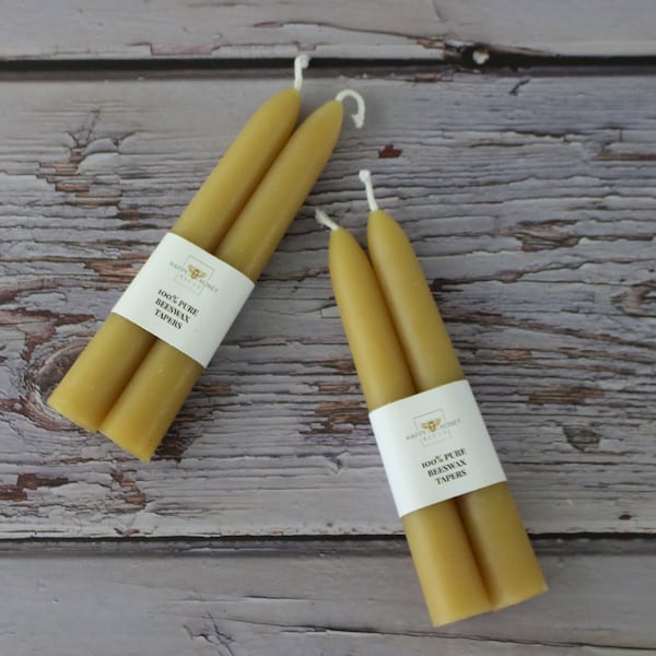 Small Beeswax Taper Candles, Two Handcrafted Hygge 6" Natural Beeswax Candles, Small Tapered Candles, Natural Lighting