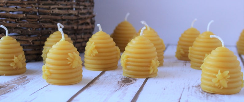 Beehive Bee Skep Beeswax Candles, Handcrafted Handmade Beehive and Honeybee Votive Candle, Natural Beeswax Housewarming Gift image 7