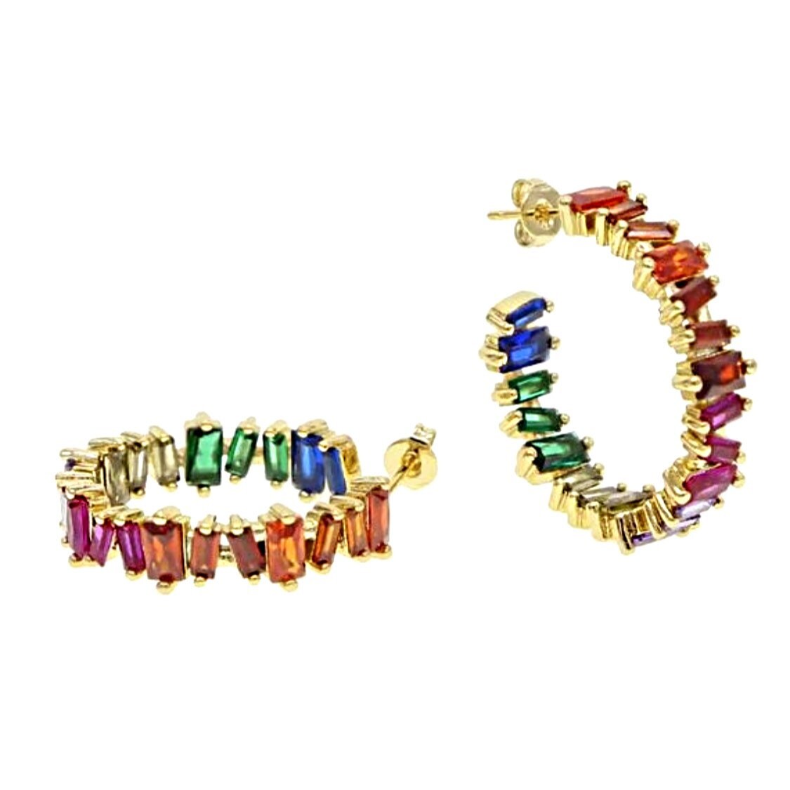Rainbow baguette hoop earrings Clearance