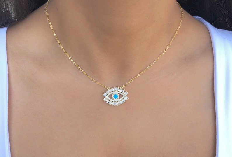 Evil Eye Necklace, Dainty Evil Eye Necklace, Hamsa Necklace, Protection Necklace, Eye Necklace, Evil Eye Jewelry 