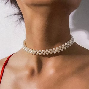 Pearl Necklace, Pearl Choker, Beaded Necklace, Choker Necklace, Pearl Jewelry, Wedding Jewelry, Simple Choker, Choker