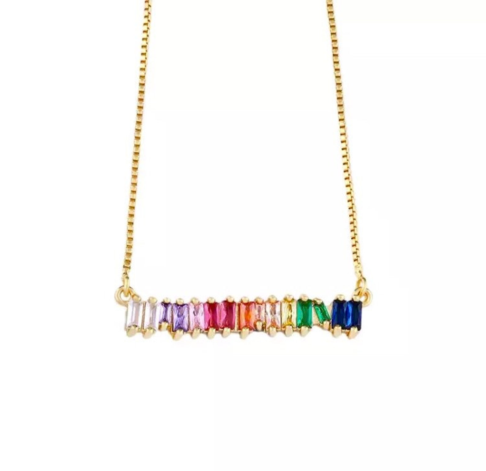 Rainbow Bar Necklace Rainbow Necklace Gemstone Bar Necklace | Etsy