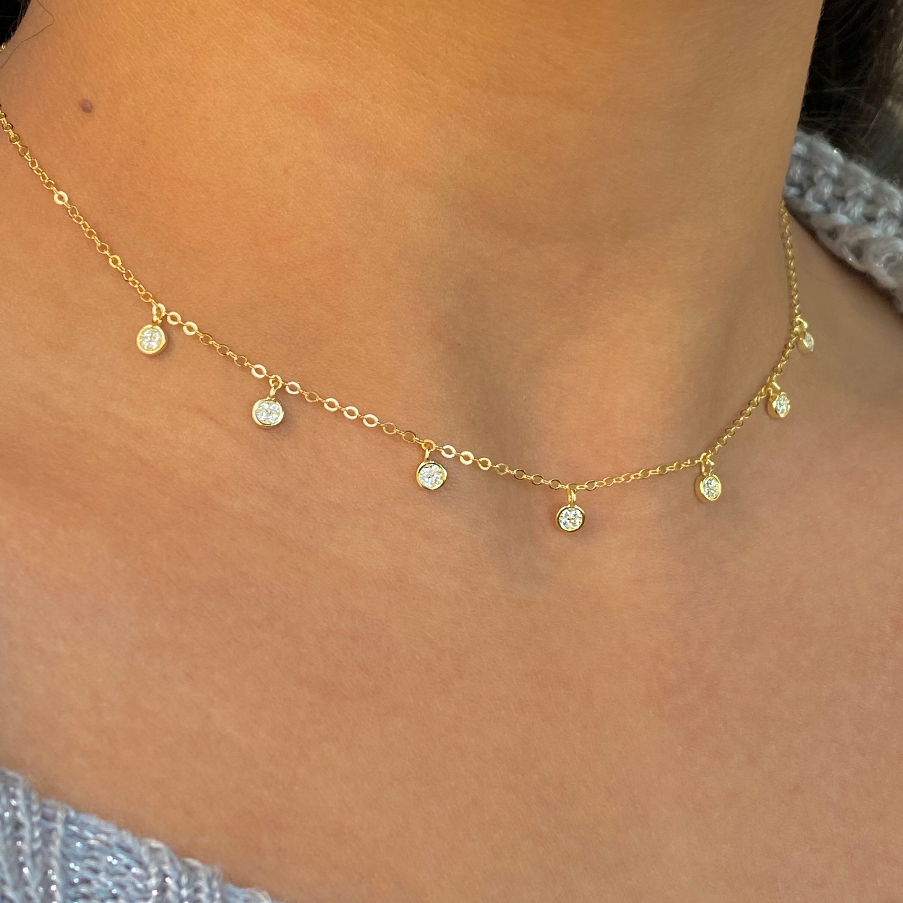 Tiny Diamond Necklace Dainty Dangle 