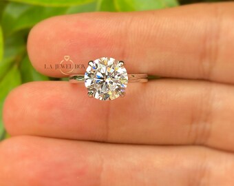 2 Ct Round Moissanite Solitaire Engagement Ring 14k White Gold Size 7 GRA Certified
