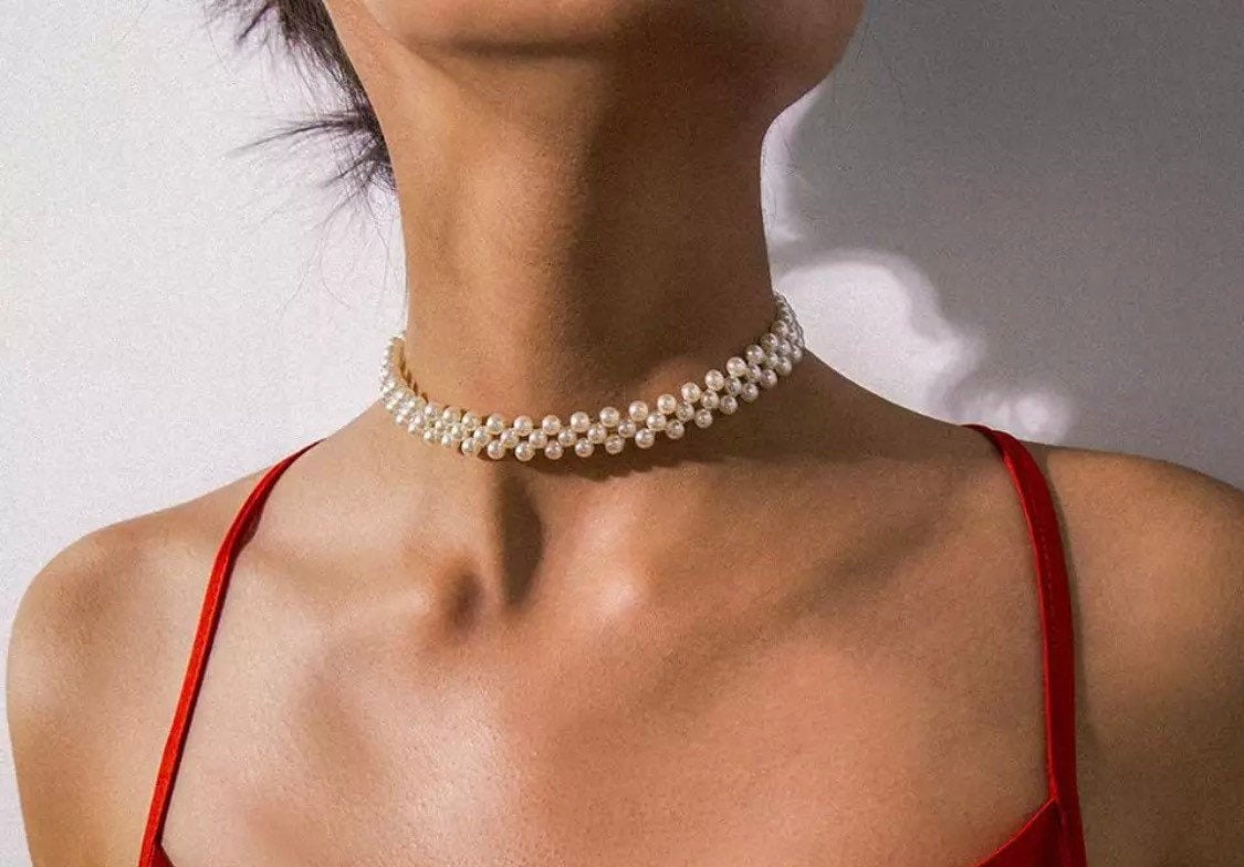 Pearl Necklace Pearl Choker Beaded 