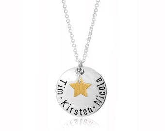 Personalized necklace SHINING LOVE, Hand Stamped 925 Silver