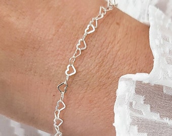 Filigranes Armband mit Herz, Armband Herzen, Sterlingsilber Armband, Armkettchen mit Herz, Armband für die beste Freundin