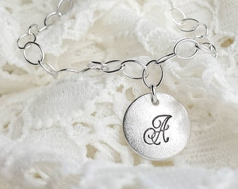 Classic personalized silver bracelet with Initial, Custormized 925 sterling silver bracelet, Gift for Her