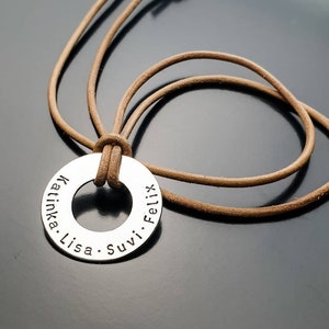 Personalized necklace FAMILY CIRCLE MEN leather, 925 sterling silver band, gift for him, dad, father, groom, man