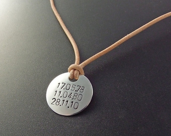 Necklace FAMILY DATES MEN 925 silver leather ba...