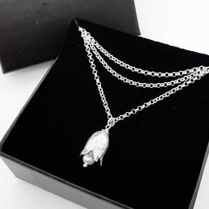 Delicate Lily of the Valley blossom Necklace 925 sterling silver and freshwater pearl by MAj Stougaard, Gift for her image 10