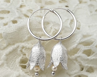 Lily of the Valley hoop earrings, hoop with pendant, 925 sterling silver