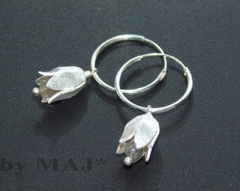 Hoop Earrings "Lily of the Valley blossom, bloom, flower 925 sterling silver