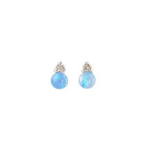 Tiny stud earrings with Light Blue Opal, Cubic Zirconia and 925 Sterling Silver, Minimalistic dainty stud earrings, Gift for her