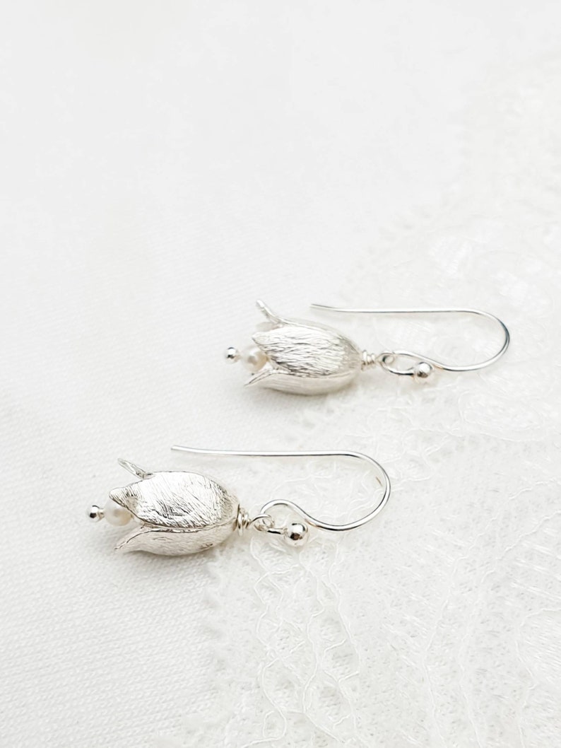 Lily of the Valley earrings in 925 sterling silver and freshwater pearl by Maj Stougaard, Gift for her image 10