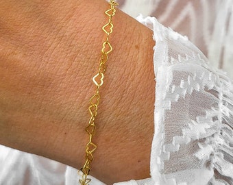 Cute dainty heart to heart bracelet, Sweet delicate gold plated 925 Sterling Silver, Friendship Bracelet, Gift for her