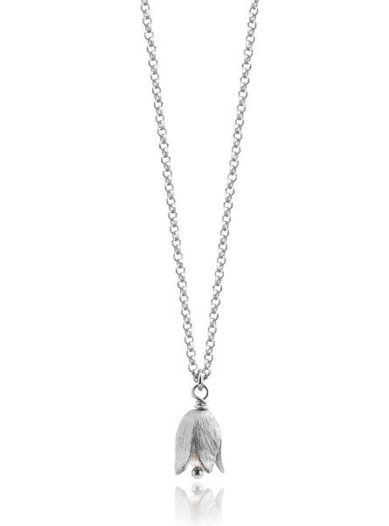 Delicate Lily of the Valley blossom Necklace 925 sterling silver and freshwater pearl by MAj Stougaard, Gift for her image 1