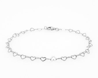 Lovely and dainty heart to heart bracelet, Minimalistic 925 sterling silver friendship bracelet, gift for her