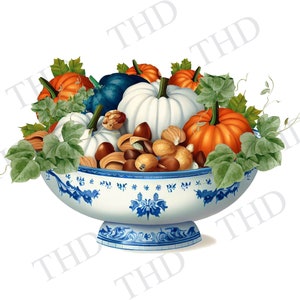 Chinoiserie Schale mit Herbst Obst/Thanksgiving PNG, Clipart für Sublimation/Heat Press