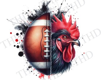 Fußballspiel Hahn Hahn, Fußball Tailgate Dekor, Fußballsaison, Fußball Clipart JPG / PNG Bild für Sublimation / Transferpresse