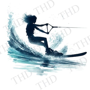 Esquiador aquático feminino Um ou dois esquis Design Clipart jpg/png Lake Life Esportes aquáticos Gráfico/Imprensa térmica/Sublimação