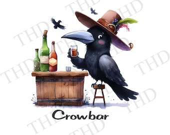 Crow Drinking At A Bar/Crowbar/Fall Design/png/clipart