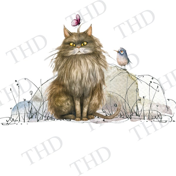 Grumpy Cat and Bird Clipart / PNG Image