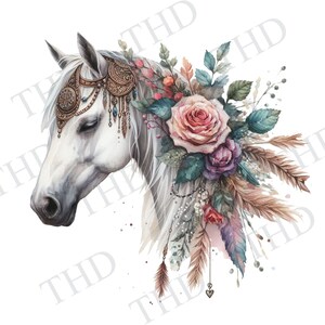 Cheval blanc, clipart sur le thème du sud-ouest Boho pour sublimation/presse à chaleur