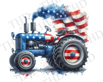 American Flag Tractor Clipart: Patriotic Farm Image (PNG/JPG Digital Download)