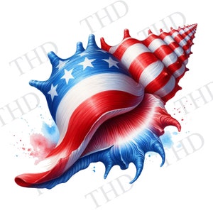 Diseño de concha de caracola patriótica/ Diseño náutico/Clipart/Imagen JPG/PNG para sublimación y prensa de calor