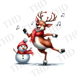 Immagine scaricabile della renna di Natale che balla, canta, albero delle vacanze, PNG di Natale, clipart per sublimazione/stampa a caldo