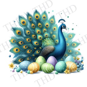 Pavo real de Pascua jpg/png clipart, Imagen de Pascua para sublimación/prensa de calor