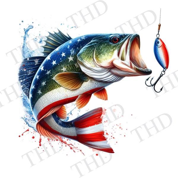 Patriotic Large Mouth Bass/Bass Club Design/ Fishing Design/Clipart/JPG/PNG Image