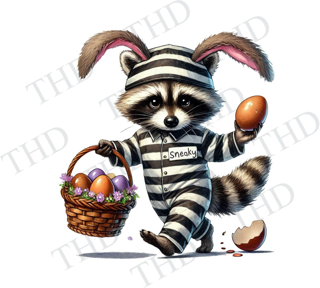 Raccoon Easter Bunny Thief JPG/PNG Downloadable Digital Easter Design ...
