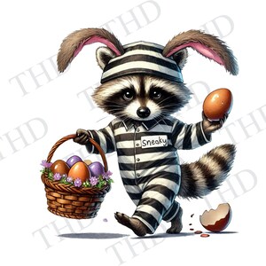 Voleur de lapin de Pâques raton laveur Design numérique de Pâques JPG/PNG téléchargeable pour sublimation/presse à chaud Design utilisé pour des t-shirts, chapeaux, sacs, tasses