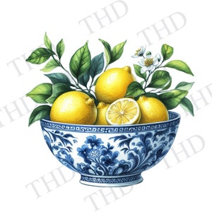 Chinoiserie Kom met citroenen png/clipart