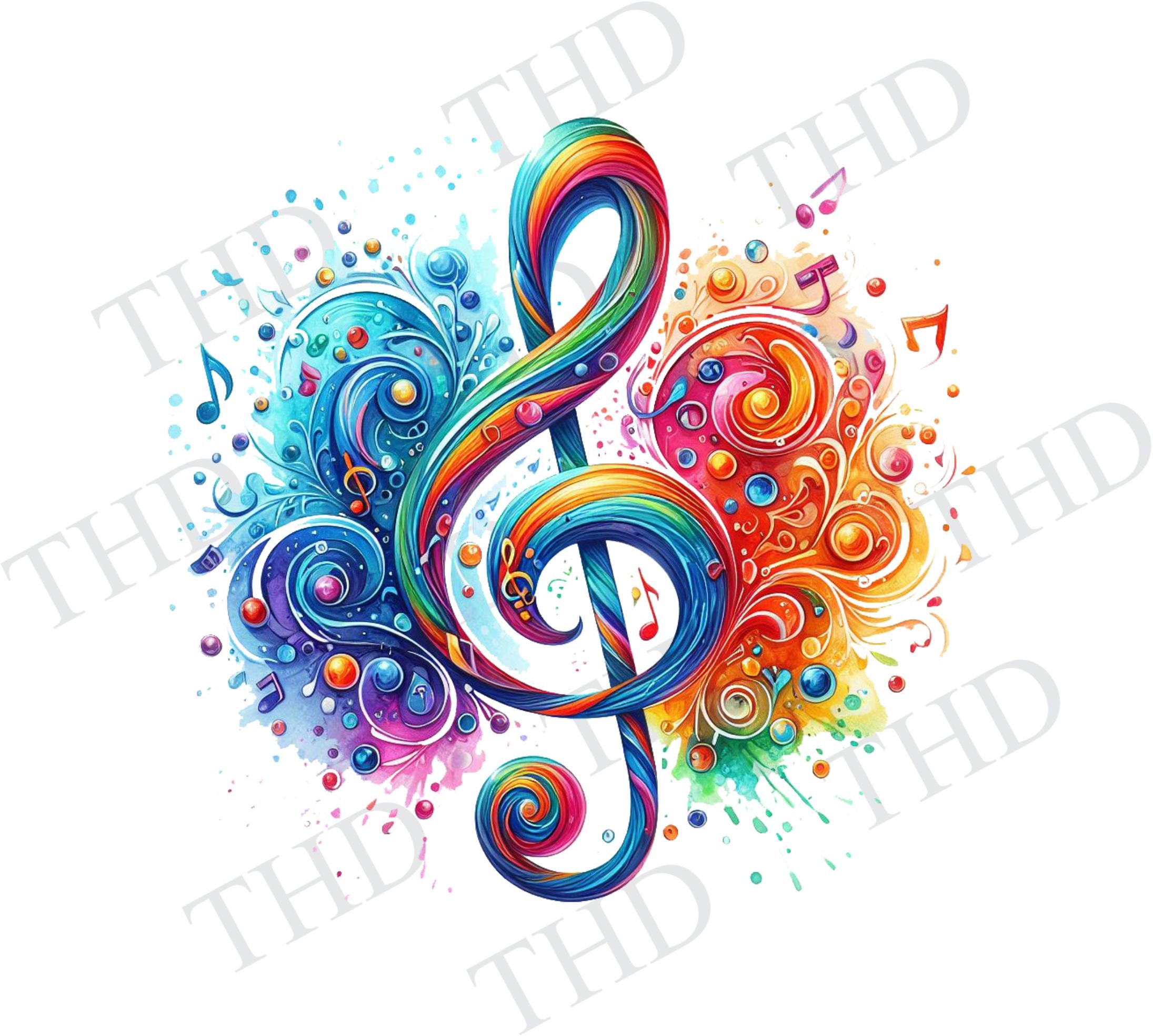 Treble Clef In Rainbow Colors, PNG, Music Clipart for Sublimation/Heat Press